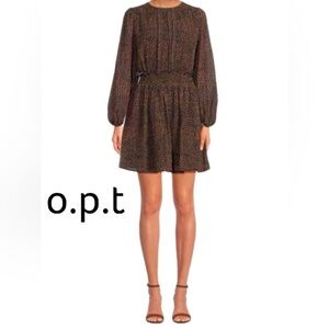 NWT OPT Anthropologie Smocked Waist Long Sleeve Mini Dress Size Large
